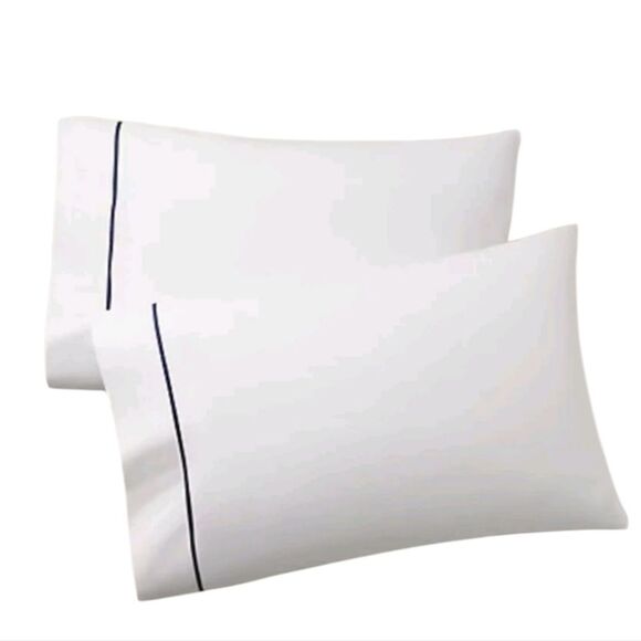 NWT Ralph Lauren Two King Pillow Case White Polo Navy Organic Cotton Palmer - Picture 1 of 6